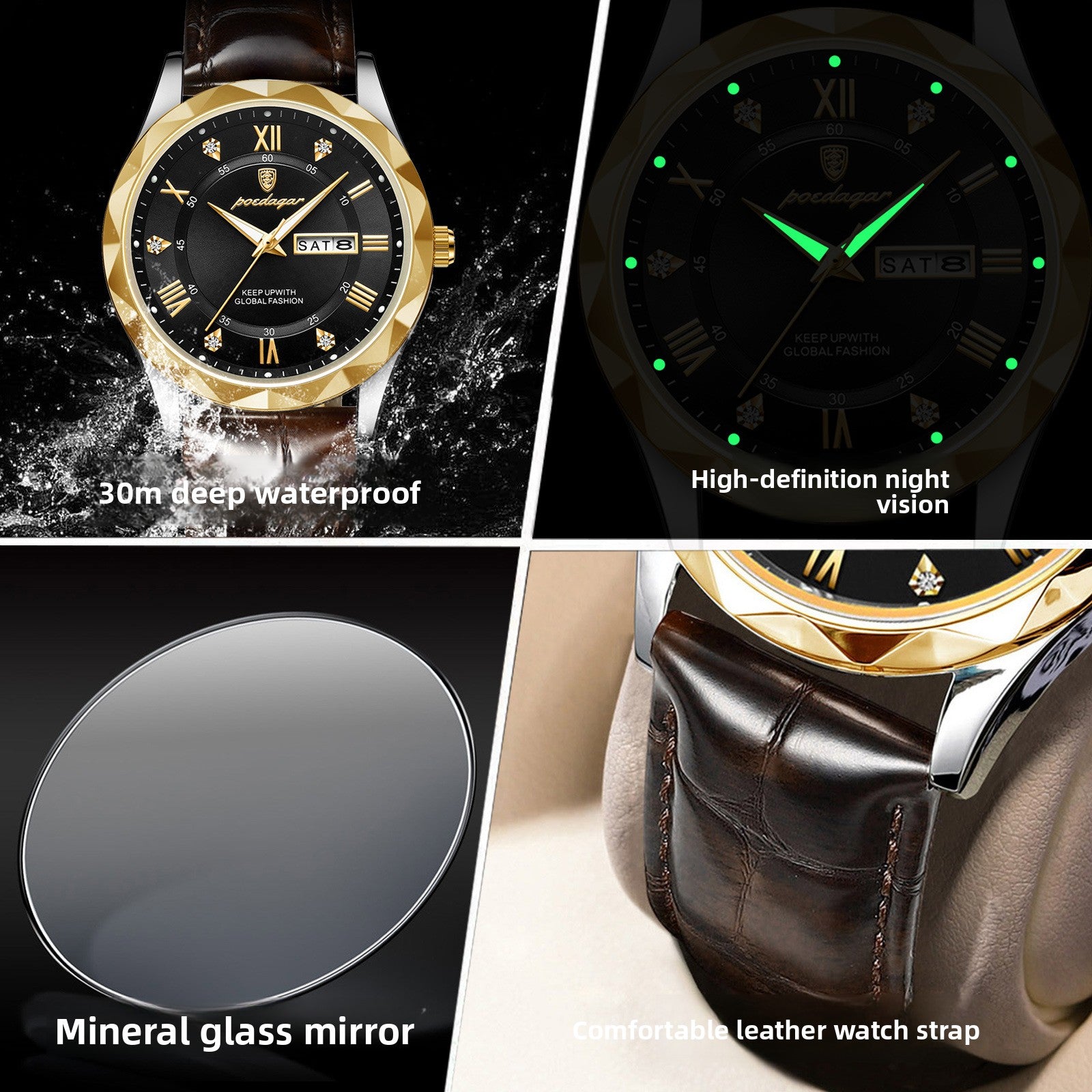Waterproof Luminous Mens Watch with Calendar
