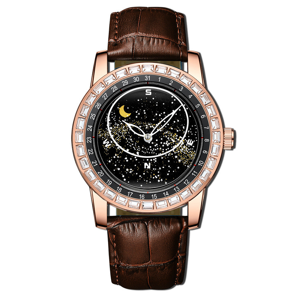 Men's Diamond-Studded Starry Sky Dial Watch