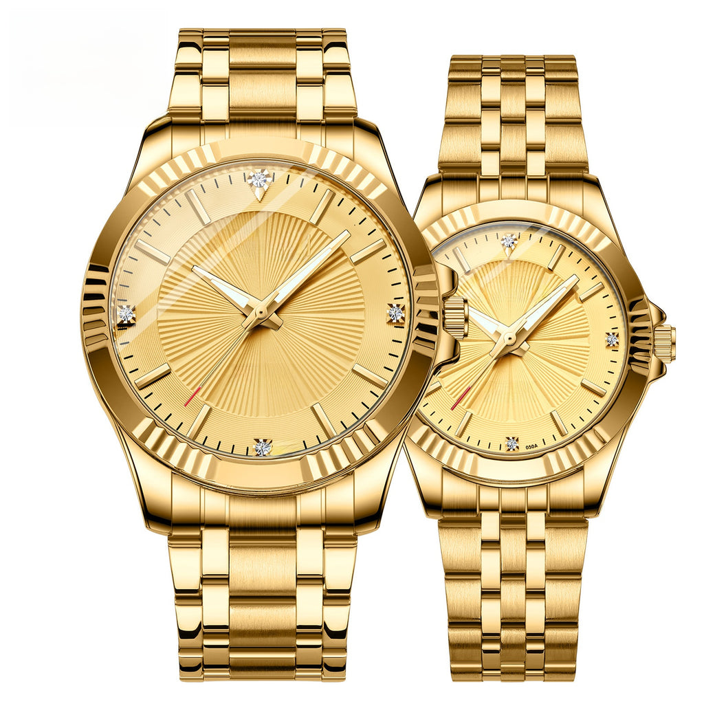 Gold Stainless Steel Quartz Watch for Couple