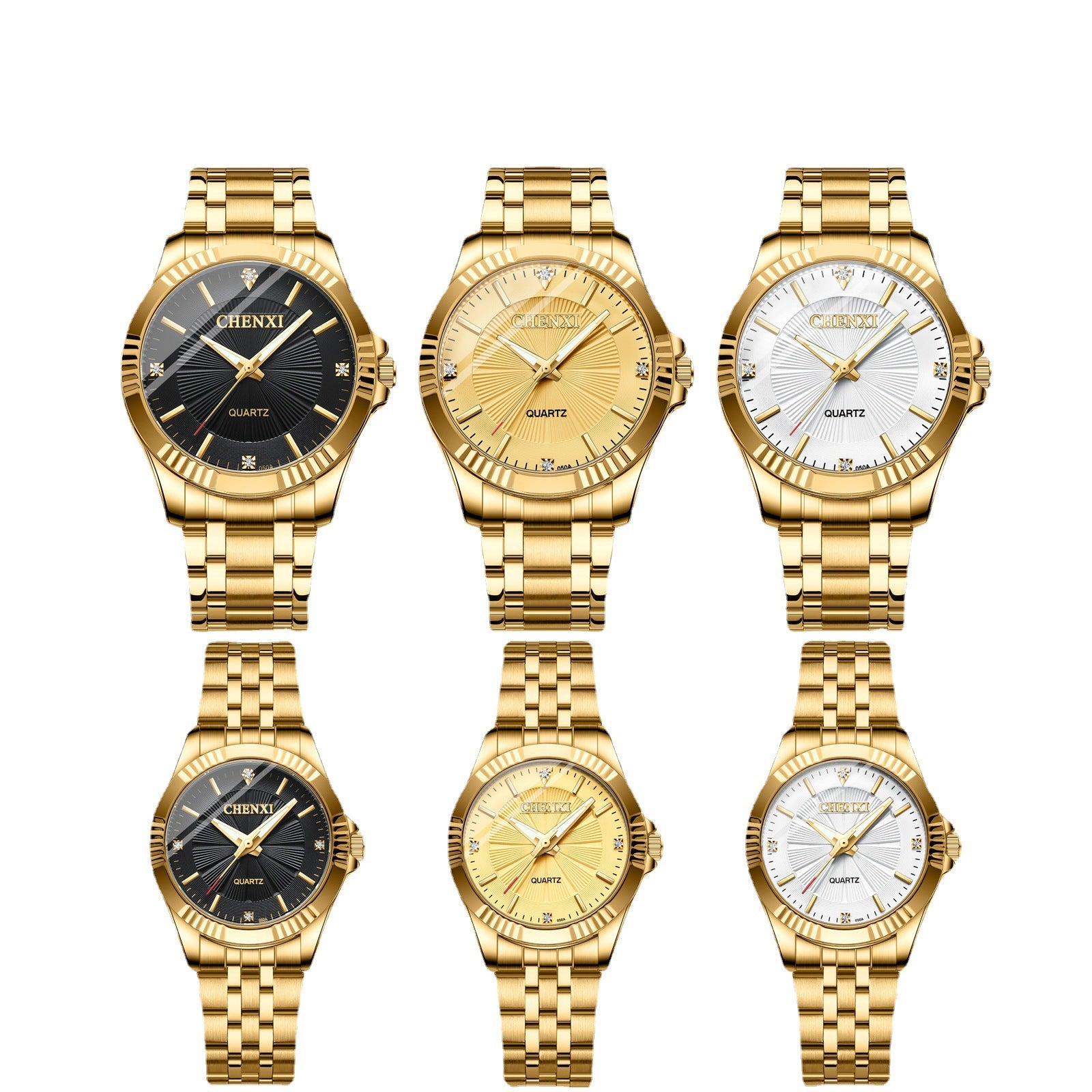 Gold Stainless Steel Quartz Watch for Couple