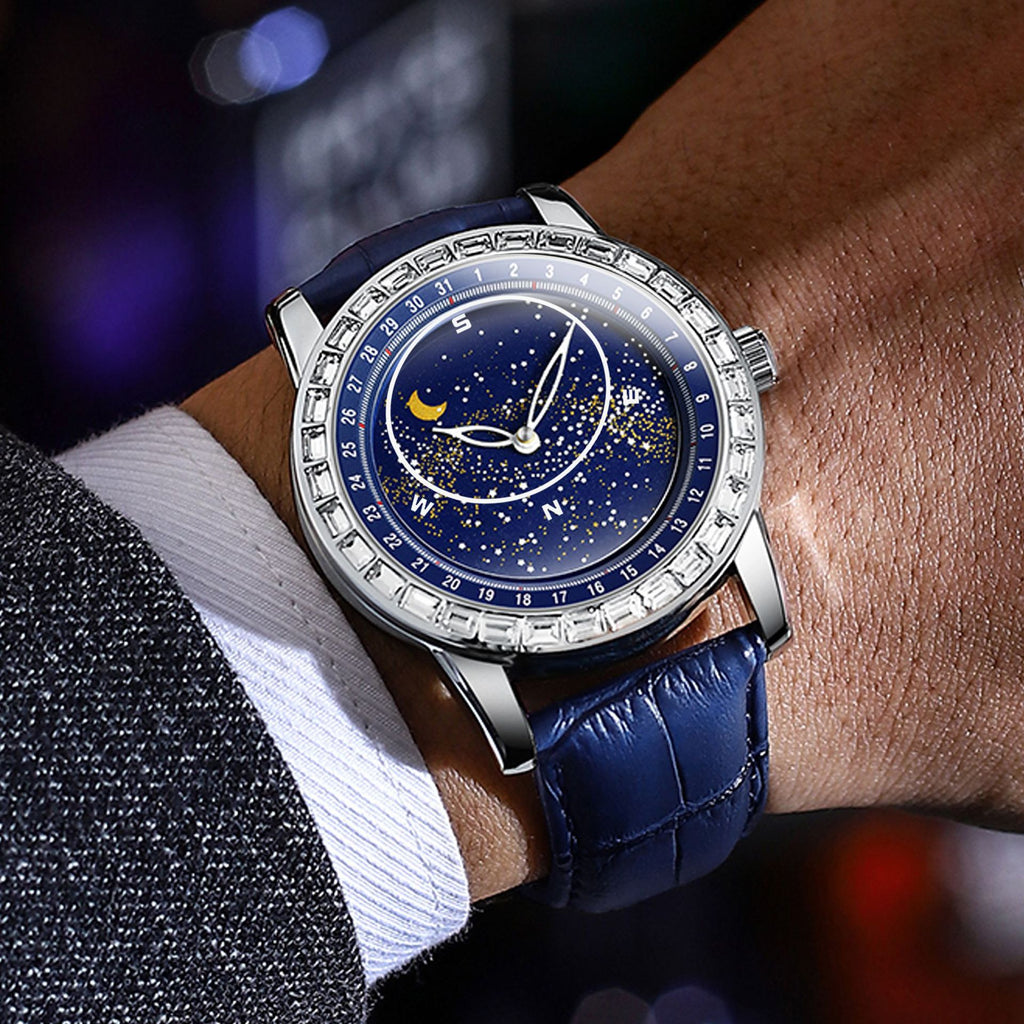 Men's Diamond-Studded Starry Sky Dial Watch