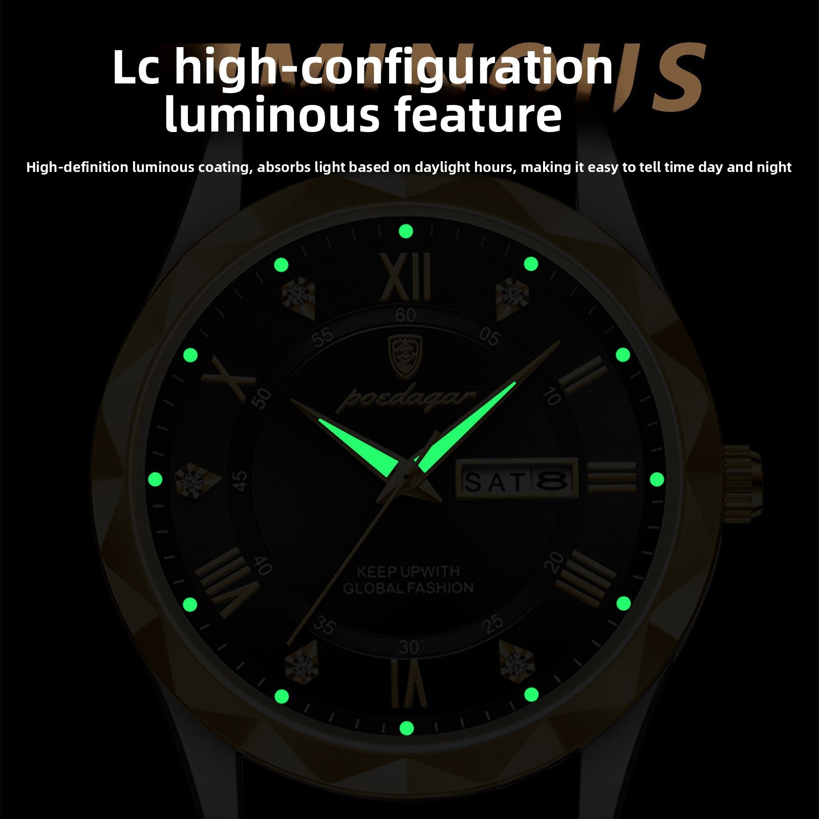 Waterproof Luminous Mens Watch with Calendar