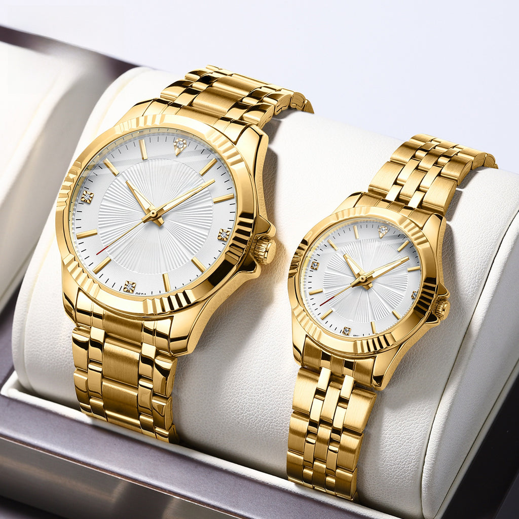 Gold Stainless Steel Quartz Watch for Couple